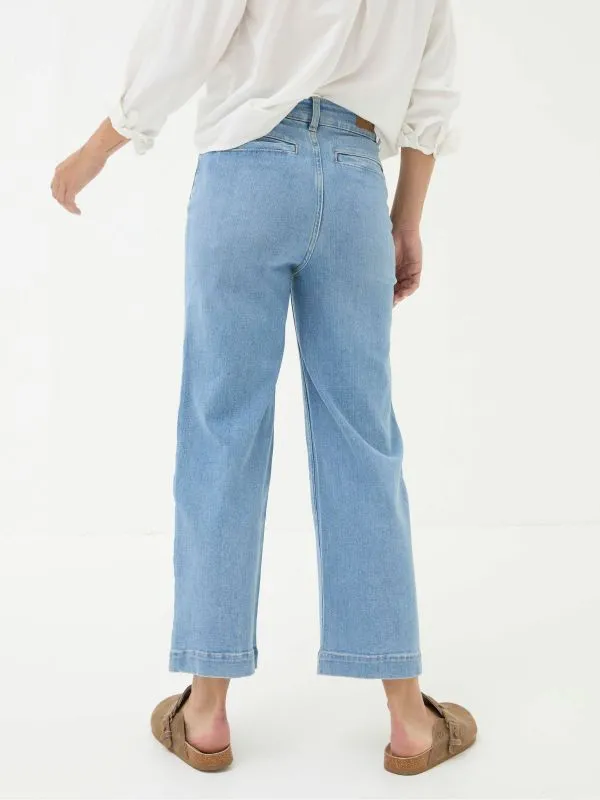 Fat Face Jeans Women Keswick Light Vintage Blue Wide Leg Crop Jeans