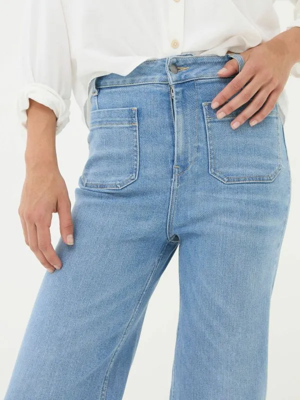 Fat Face Jeans Women Keswick Light Vintage Blue Wide Leg Crop Jeans