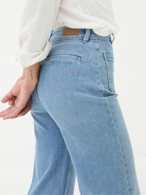 Fat Face Jeans Women Keswick Light Vintage Blue Wide Leg Crop Jeans
