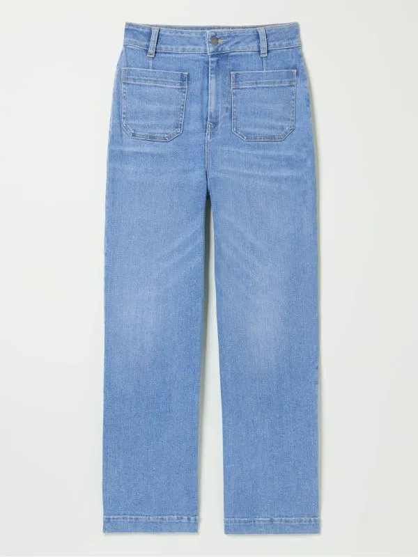 Fat Face Jeans Women Keswick Light Vintage Blue Wide Leg Crop Jeans