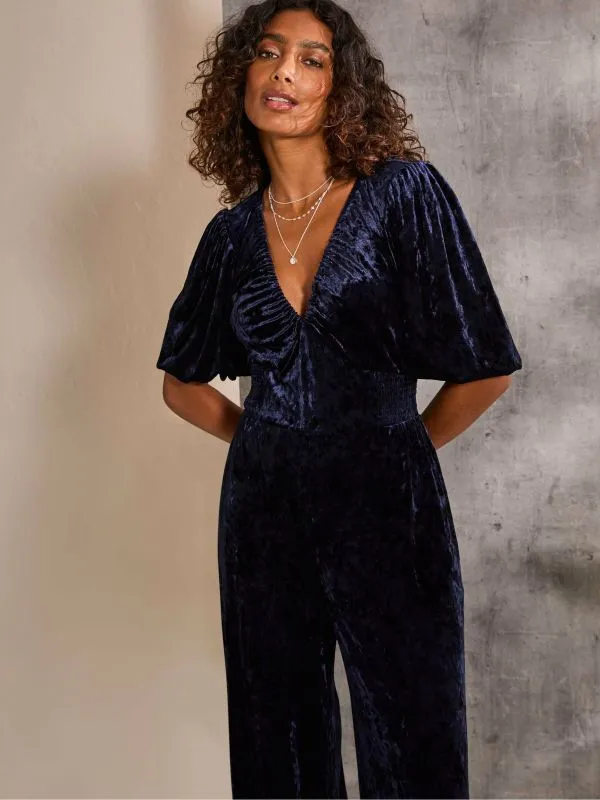 Fat Face Jumpsuits and Playsuits Women Greta Blue Velvet Jumpsuit