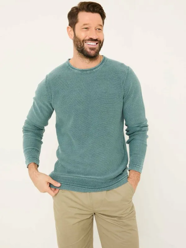Fat Face Knitwear Men Dark Teal Berwick Laundered Crew Neck Jumper