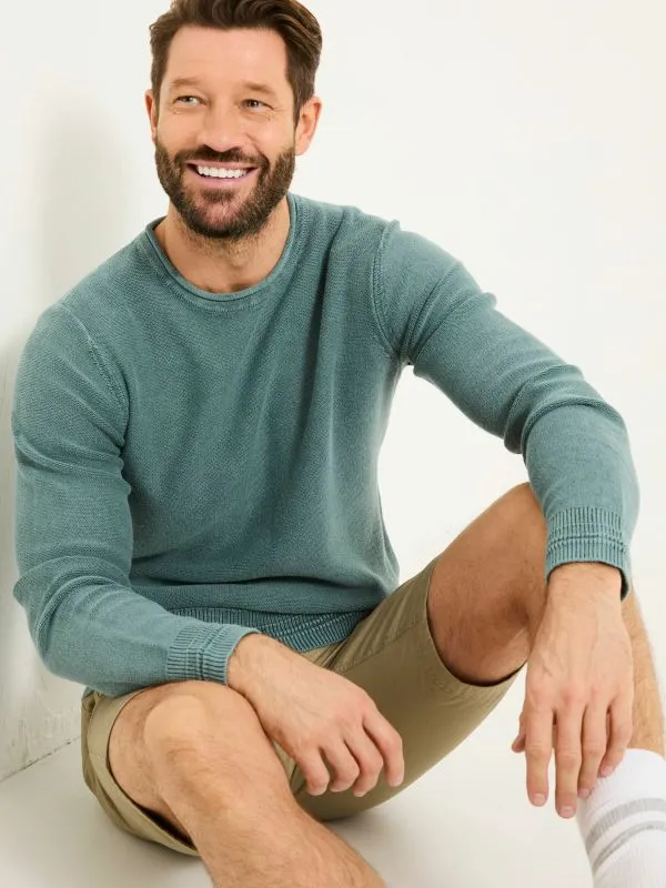 Fat Face Knitwear Men Dark Teal Berwick Laundered Crew Neck Jumper