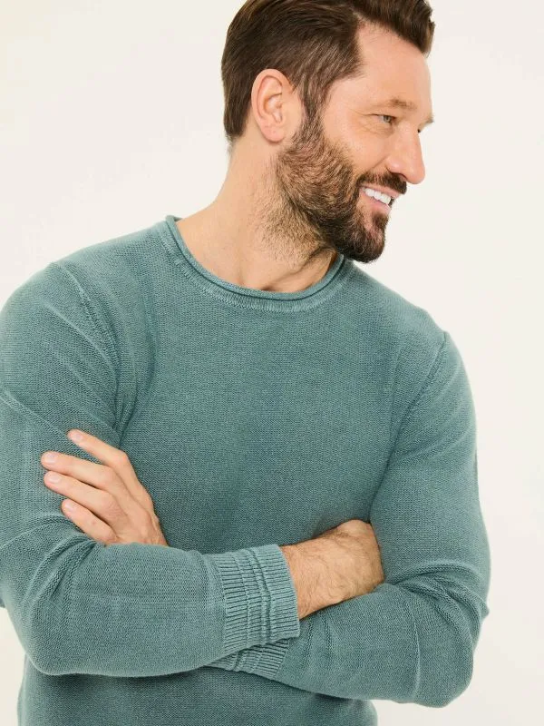 Fat Face Knitwear Men Dark Teal Berwick Laundered Crew Neck Jumper