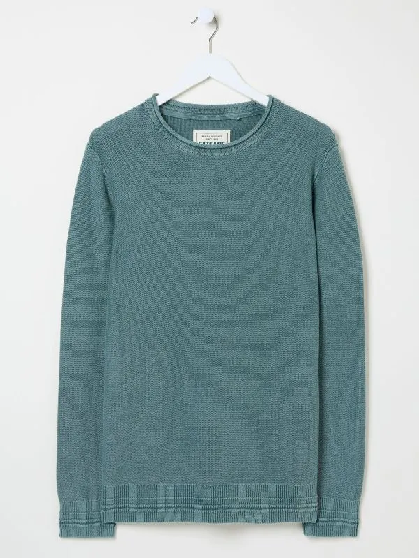 Fat Face Knitwear Men Dark Teal Berwick Laundered Crew Neck Jumper