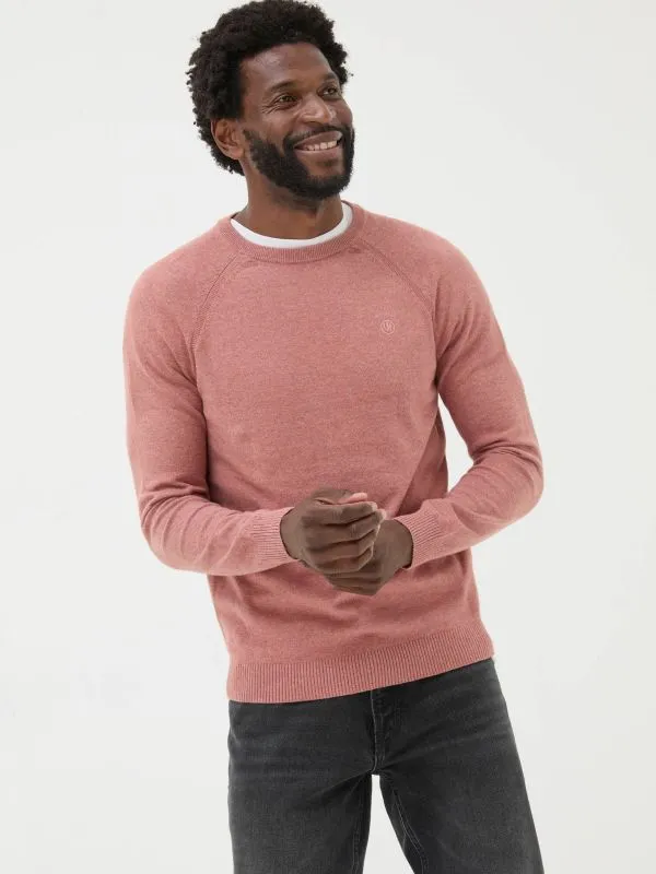Fat Face Knitwear Men Mid Pink Rye Fine Gauge Knitted Crew Neck Jumper