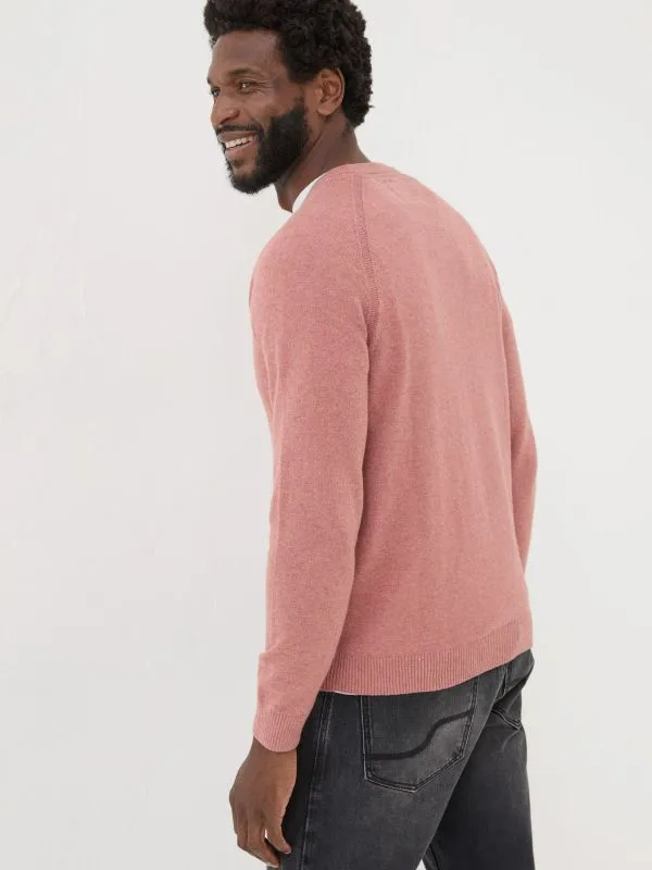 Fat Face Knitwear Men Mid Pink Rye Fine Gauge Knitted Crew Neck Jumper