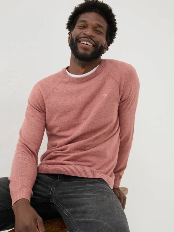 Fat Face Knitwear Men Mid Pink Rye Fine Gauge Knitted Crew Neck Jumper