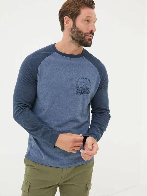 Fat Face Loungewear Men Dusky Blue On The Rocks Raglan 100 Cotton TShirt
