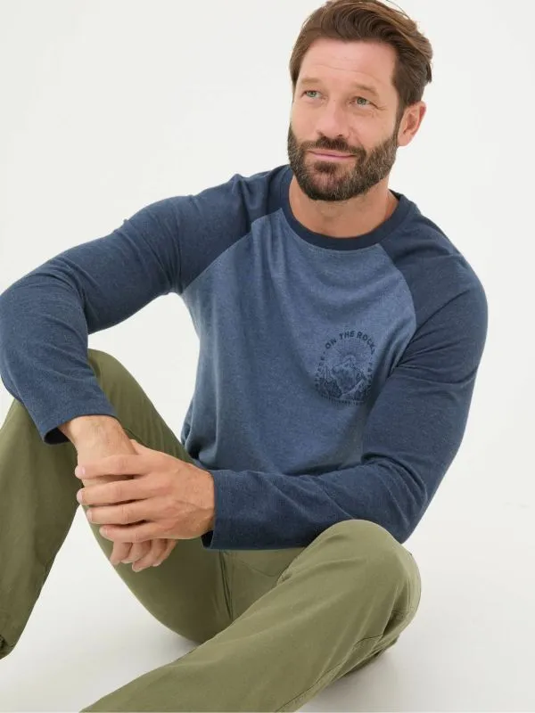 Fat Face Loungewear Men Dusky Blue On The Rocks Raglan 100 Cotton TShirt