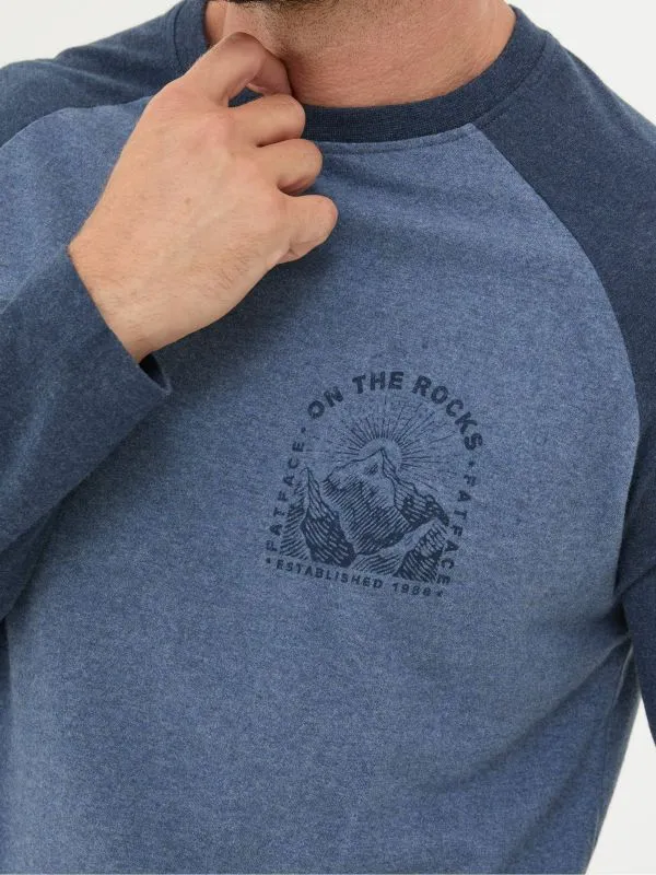 Fat Face Loungewear Men Dusky Blue On The Rocks Raglan 100 Cotton TShirt