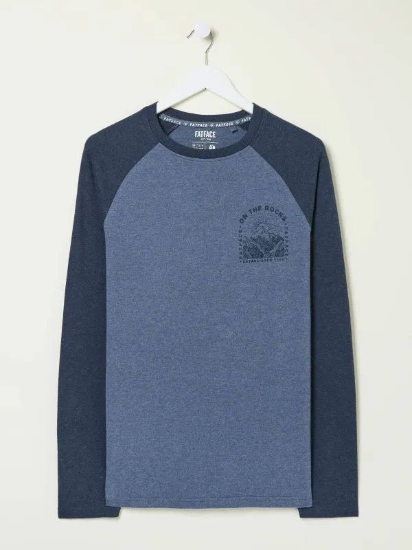 Fat Face Loungewear Men Dusky Blue On The Rocks Raglan 100 Cotton TShirt