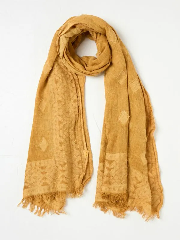 Fat Face Scarves Women Mustard Yellow Jaquard Scarf