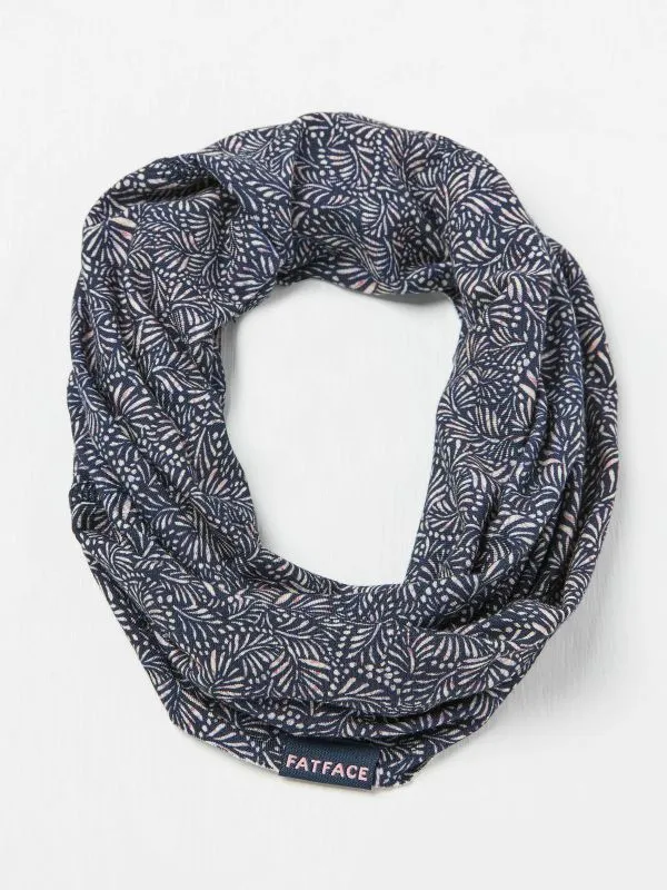 Fat Face Scarves Women Navy Leaf Print Multi Use Snood