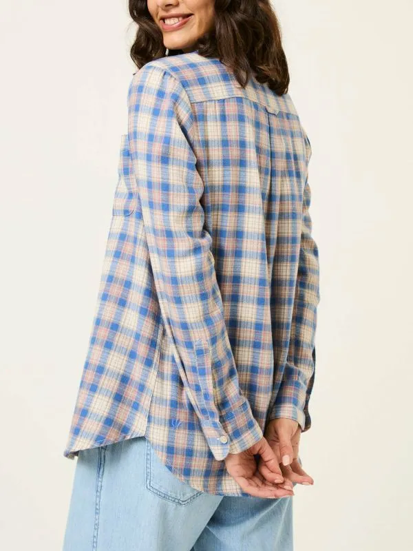 Fat Face Shirts and Blouses Women Blue Olivia 100 Cotton Check Shirt