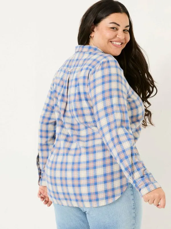 Fat Face Shirts and Blouses Women Blue Olivia 100 Cotton Check Shirt