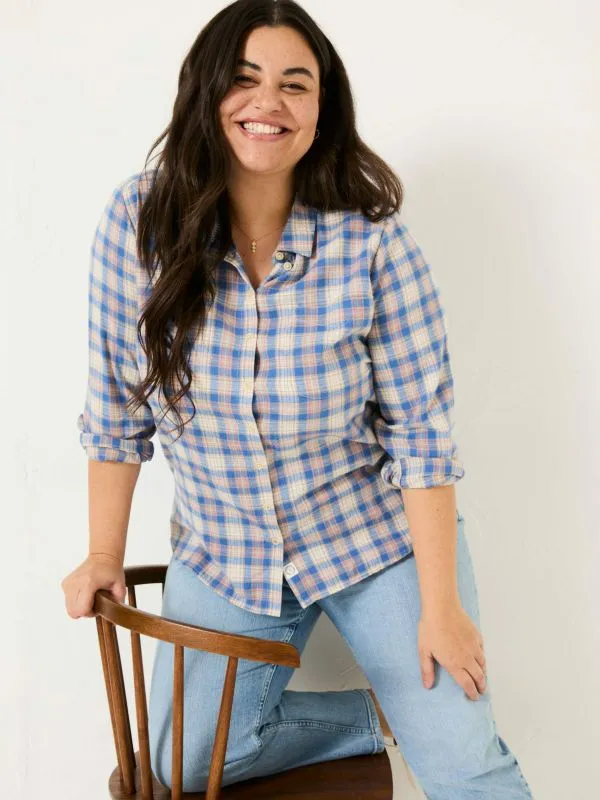 Fat Face Shirts and Blouses Women Blue Olivia 100 Cotton Check Shirt