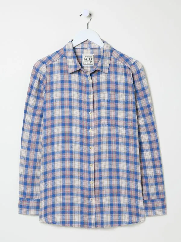 Fat Face Shirts and Blouses Women Blue Olivia 100 Cotton Check Shirt