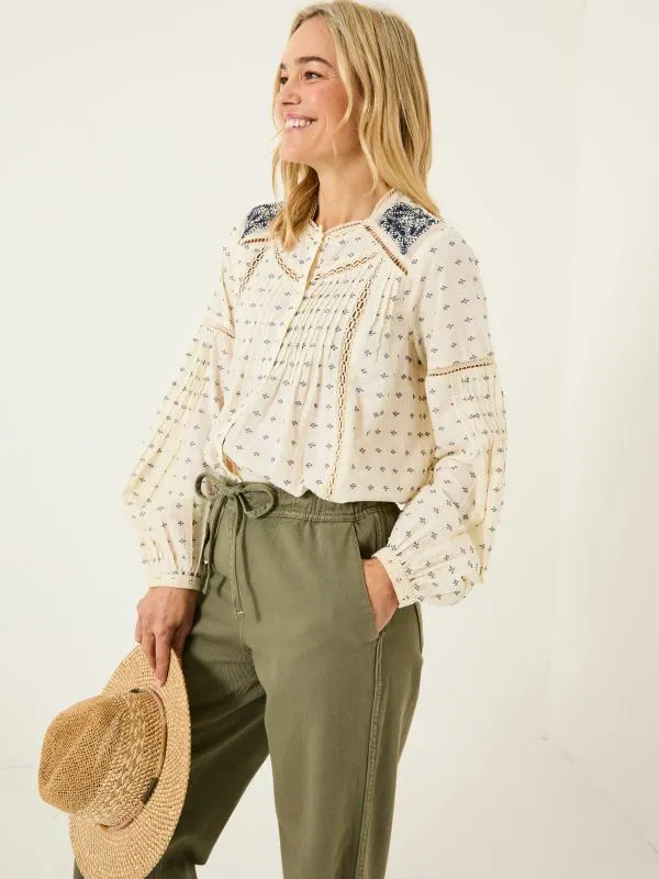 Fat Face Shirts and Blouses Women Cream Fern 100 Cotton Embroidered Blouse