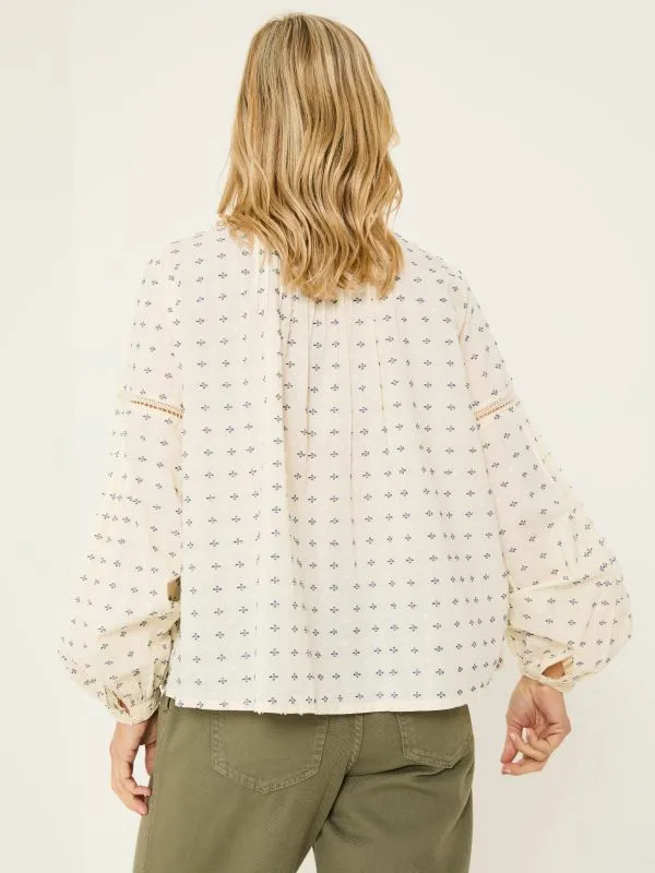 Fat Face Shirts and Blouses Women Cream Fern 100 Cotton Embroidered Blouse