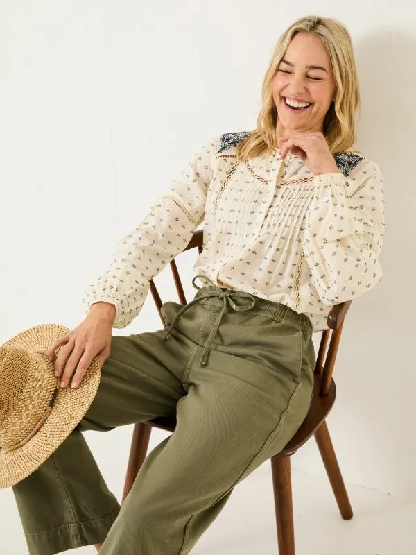 Fat Face Shirts and Blouses Women Cream Fern 100 Cotton Embroidered Blouse