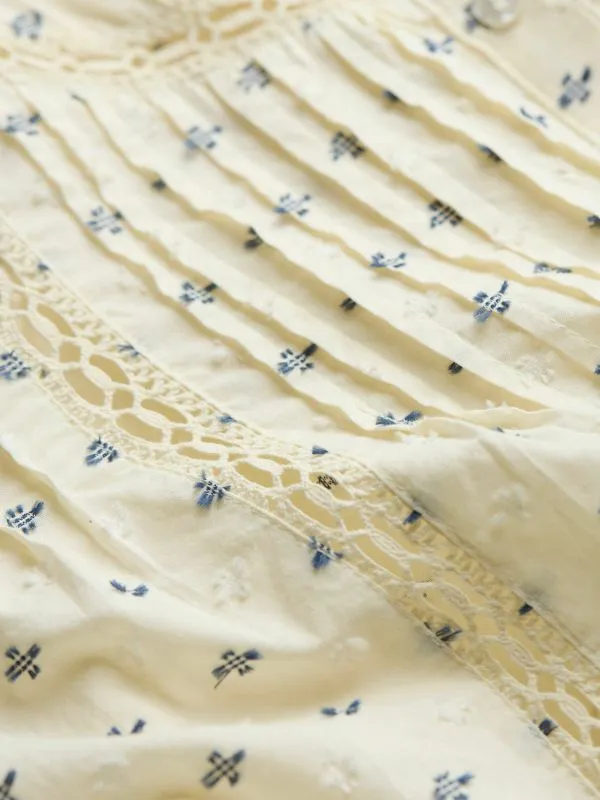 Fat Face Shirts and Blouses Women Cream Fern 100 Cotton Embroidered Blouse
