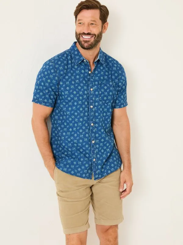 Fat Face Shirts Men Blue 100 Cotton Short Sleeve Geometric Print Shirt