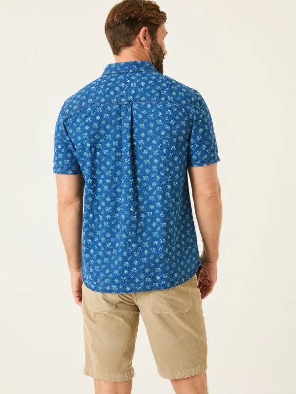 Fat Face Shirts Men Blue 100 Cotton Short Sleeve Geometric Print Shirt