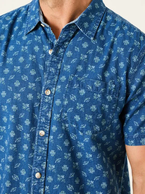 Fat Face Shirts Men Blue 100 Cotton Short Sleeve Geometric Print Shirt