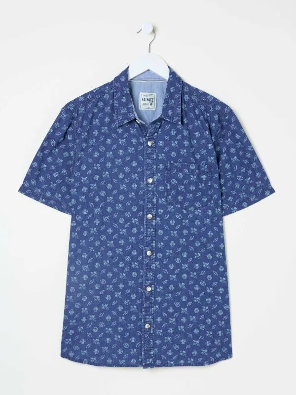 Fat Face Shirts Men Blue 100 Cotton Short Sleeve Geometric Print Shirt