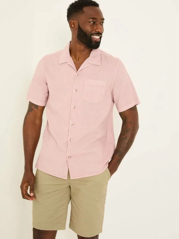 Fat Face Shirts Men Dusky Pink Short Sleeve Bugle Linen Cotton Shirt
