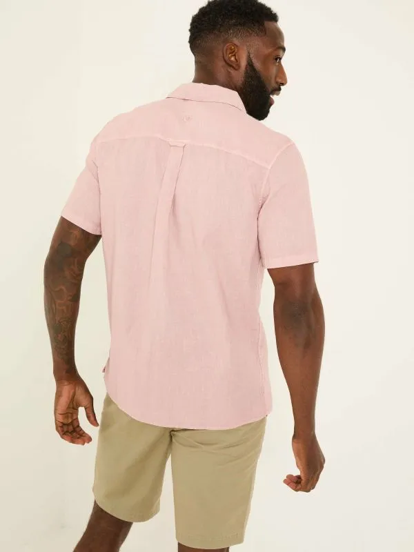 Fat Face Shirts Men Dusky Pink Short Sleeve Bugle Linen Cotton Shirt