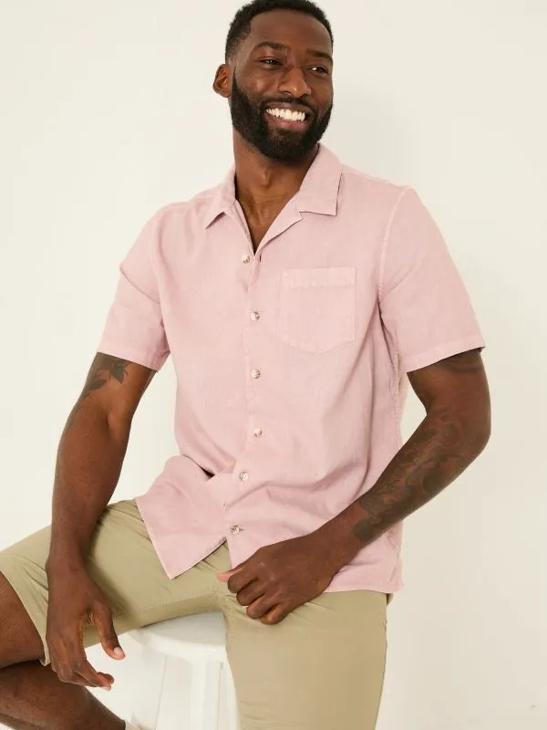 Fat Face Shirts Men Dusky Pink Short Sleeve Bugle Linen Cotton Shirt