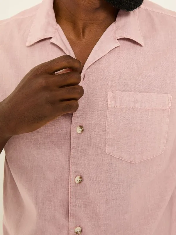 Fat Face Shirts Men Dusky Pink Short Sleeve Bugle Linen Cotton Shirt