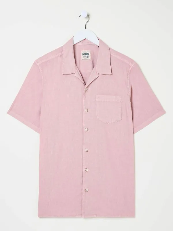 Fat Face Shirts Men Dusky Pink Short Sleeve Bugle Linen Cotton Shirt
