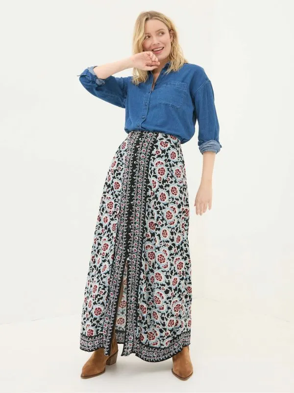 Fat Face Skirts Women Arabella Black Wild Floral Midi Skirt