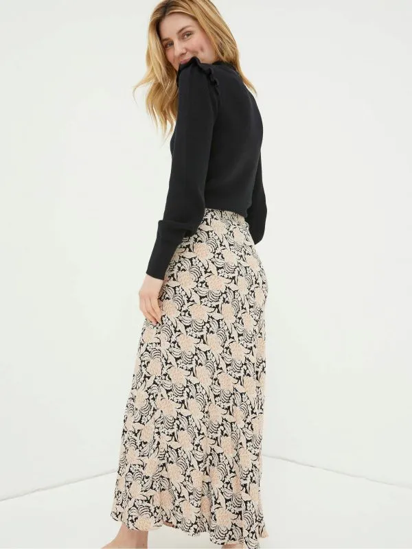 Fat Face Skirts Women Black Pat Damask Floral Midi Skirt
