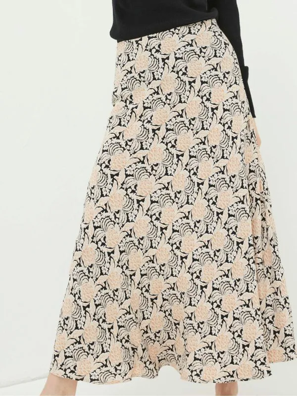 Fat Face Skirts Women Black Pat Damask Floral Midi Skirt