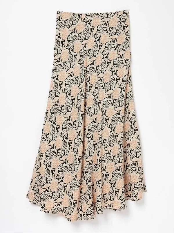 Fat Face Skirts Women Black Pat Damask Floral Midi Skirt