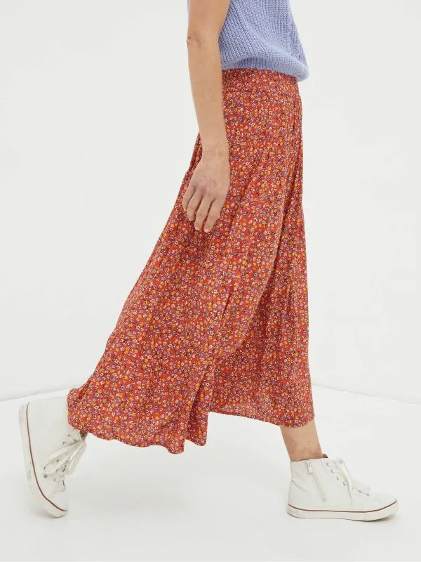 Fat Face Skirts Women Orange Gradient Floral Midi Skirt