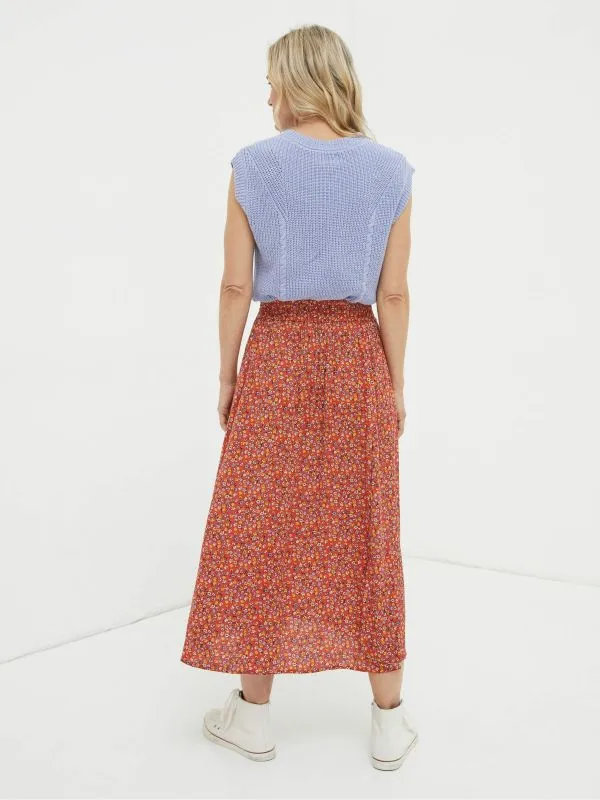 Fat Face Skirts Women Orange Gradient Floral Midi Skirt