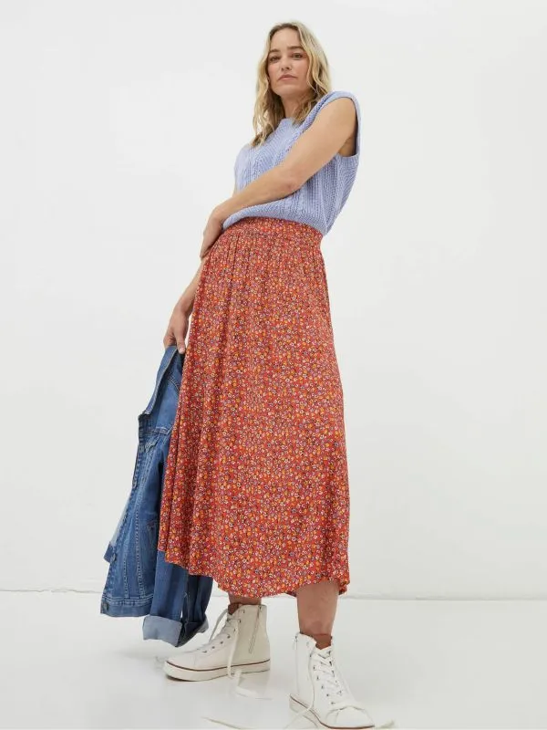 Fat Face Skirts Women Orange Gradient Floral Midi Skirt