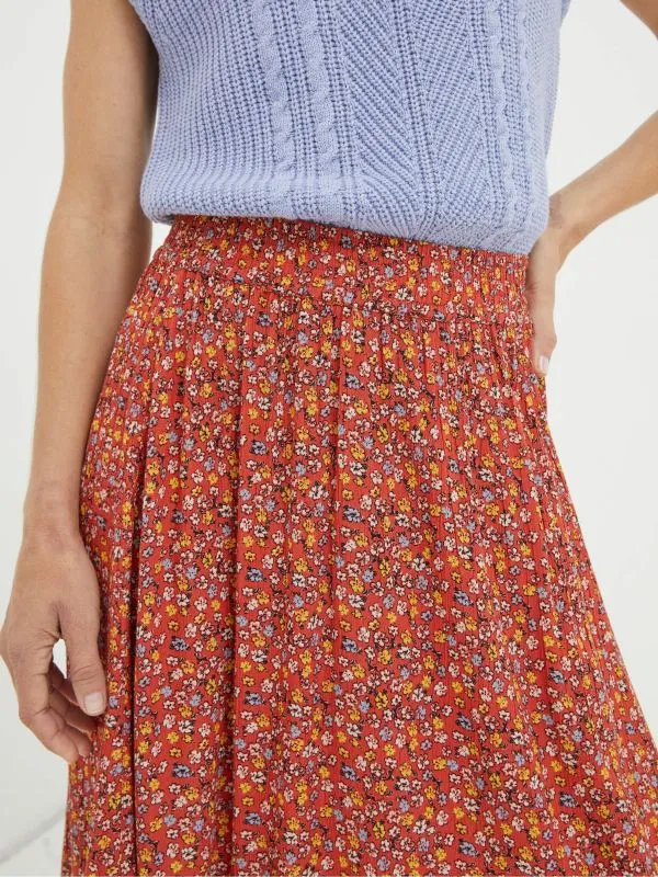 Fat Face Skirts Women Orange Gradient Floral Midi Skirt