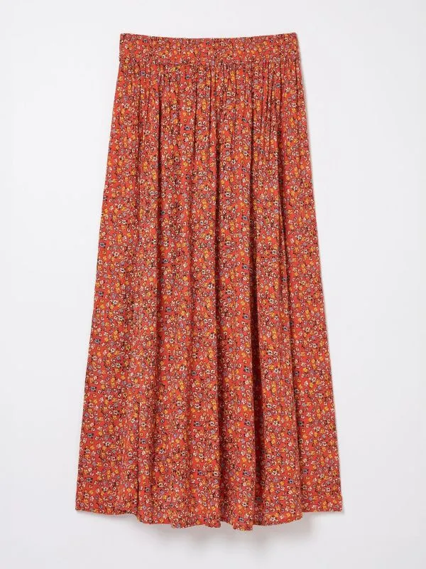 Fat Face Skirts Women Orange Gradient Floral Midi Skirt