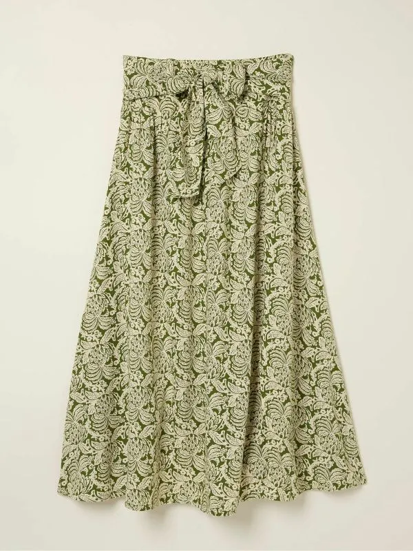 Fat Face Skirts Women Sascha Green Damask Floral Midi Skirt