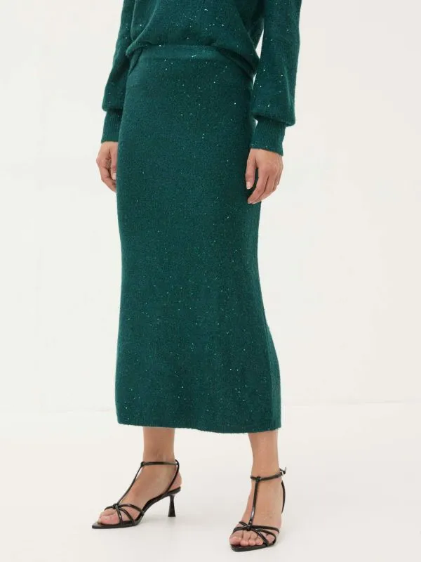 Fat Face Skirts Women Teal Blue Sequin Knit Skirt