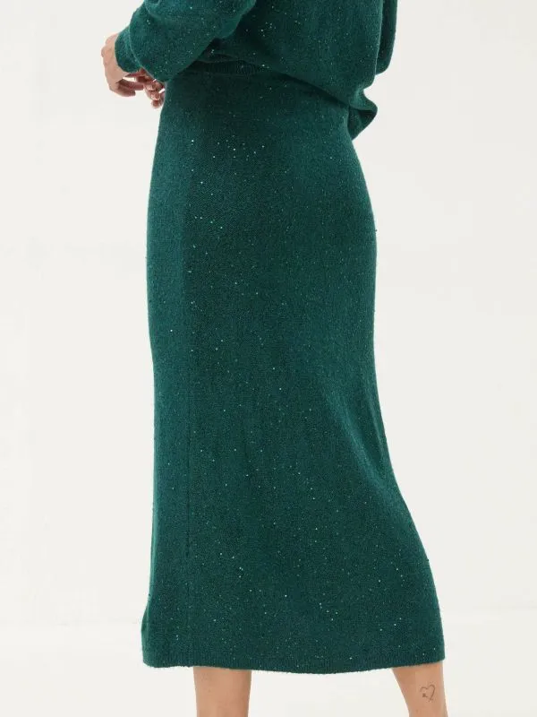 Fat Face Skirts Women Teal Blue Sequin Knit Skirt
