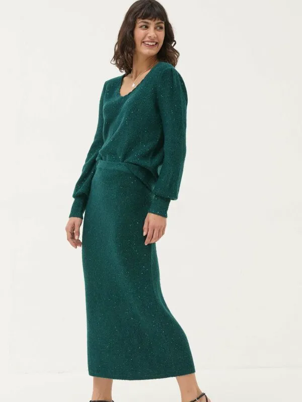 Fat Face Skirts Women Teal Blue Sequin Knit Skirt
