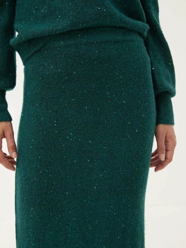 Fat Face Skirts Women Teal Blue Sequin Knit Skirt