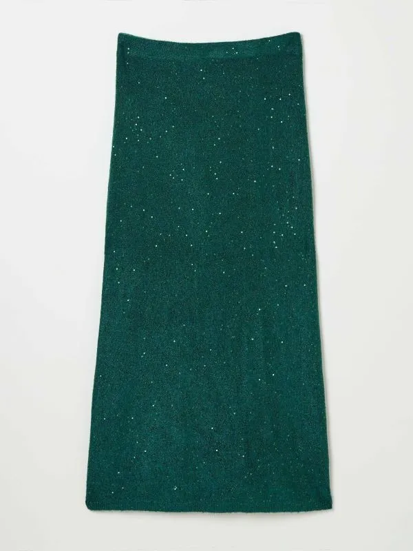Fat Face Skirts Women Teal Blue Sequin Knit Skirt